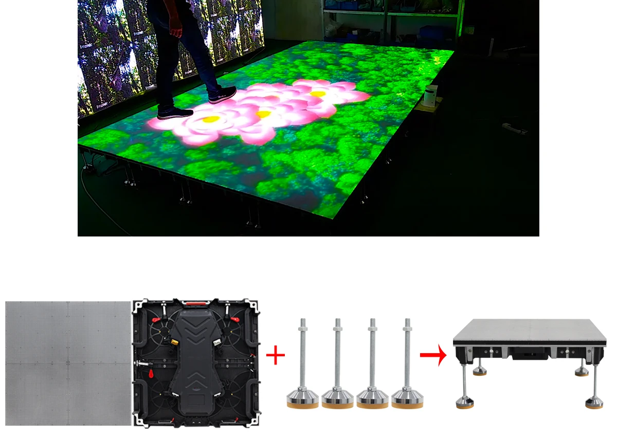 P4.81 500*500mm Floor Tile Screen Interactive Immersion LED Floor Display Screen DJ Booth Bar Dance Radar Sensing