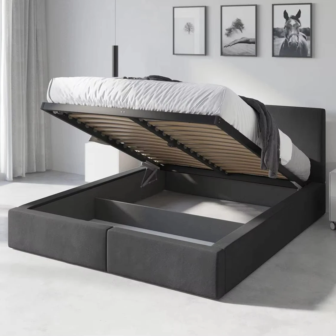 better home products Europe design wholesale bedroom furniture storage upholstery fabric king double size bed for sale