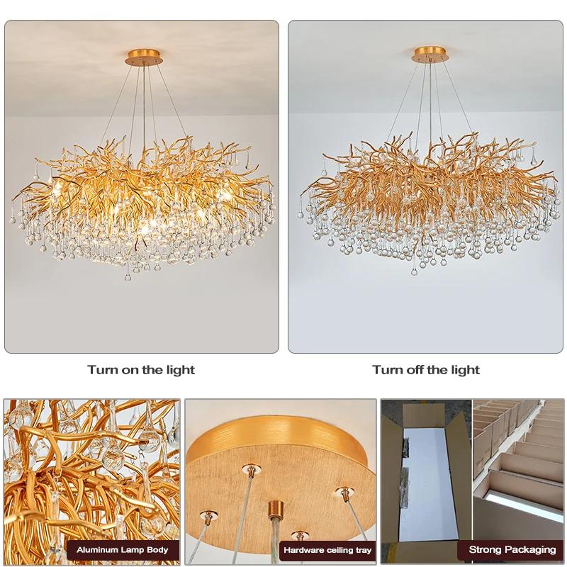 Luxury Nordic Modern Crystal  LED Home Twigs Branch Lobby Dining Room Living Room Ceiling Chandelier Pendant Lights Lamps