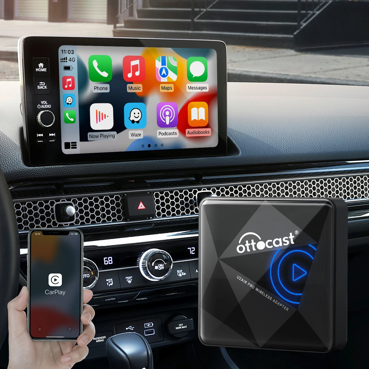 Ottocast небольшой умный беспроводной автомобильный адаптер Android Player Box проводной к Carplay Dongle AI для автомобилей