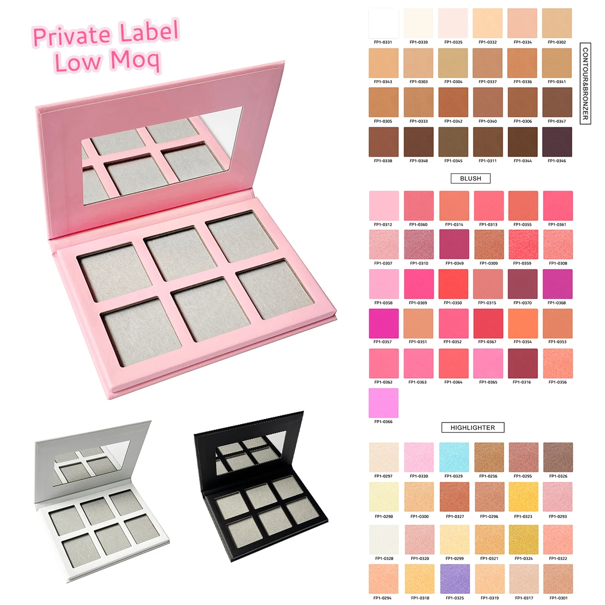 Talc Free Paraben Free Face Palette Low moq highlighter makeup private label make your own brand blush & contour powder palette
