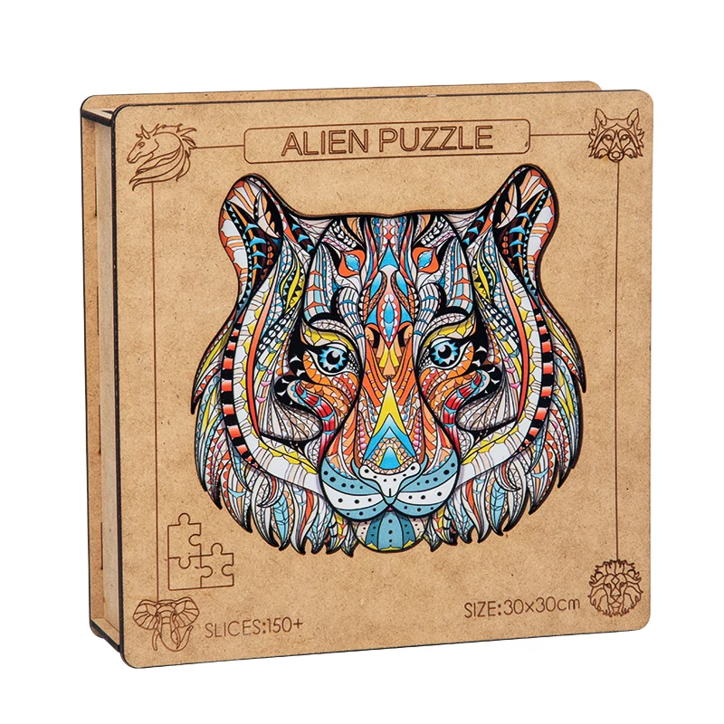 TS 2024 hot sell Wooden DIY Animal Puzzles Unique Gifts Jigsaw animal tiger wolf Wood educational Montessori toy for child
