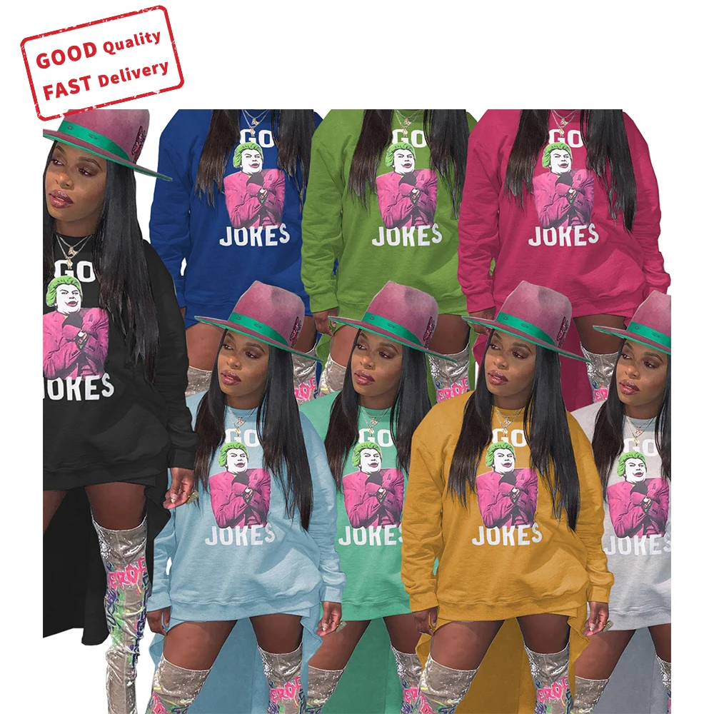 
GQ1082 Fashion printed blouse women Irregular top with pullover print personality clothing women 