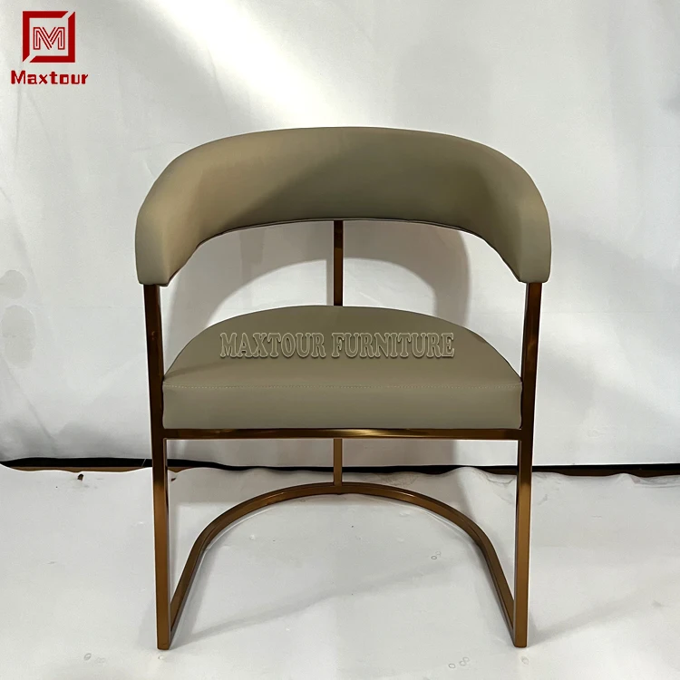 Luxury rose gold stainless steel and artificial leather arm dining room chair modern