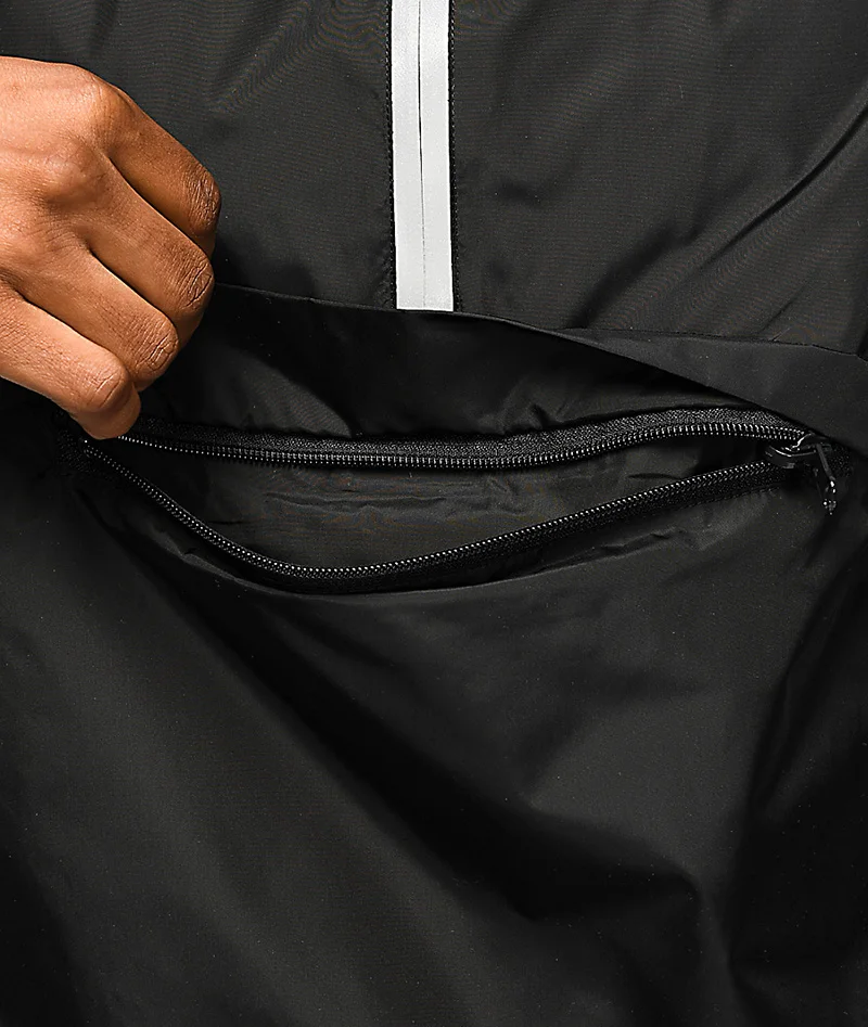 Reflective Tapered Mens Quarter Zip Pullover Custom Men Coaches Jacket Black Anorak Jacket