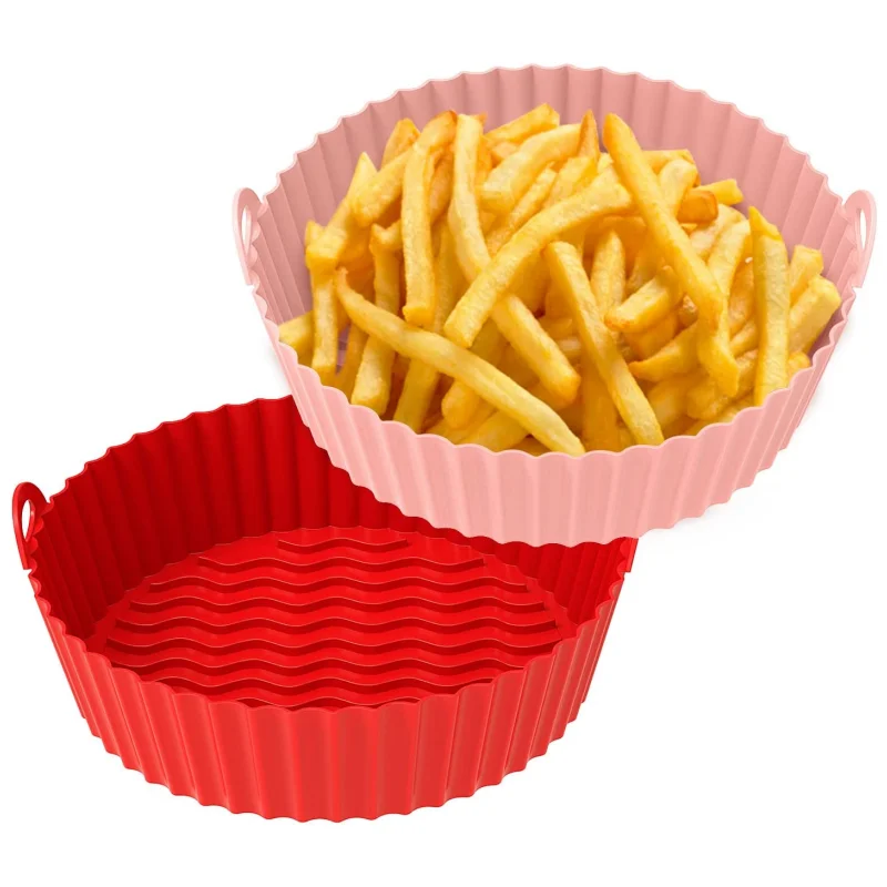2 Pack Silicone Air Fryer Liners 8 Inch round shape Reusable silicone Air Fryer Pot Inserts For Oven Microwave Accessories