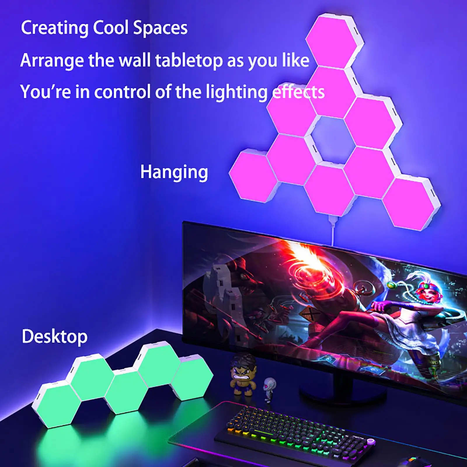 Modern Style Gaming Ambient LED Wall Light with Quantum Smart Backdrop Sound Control Sensor App Remote Acrylic Shade for Bedroom