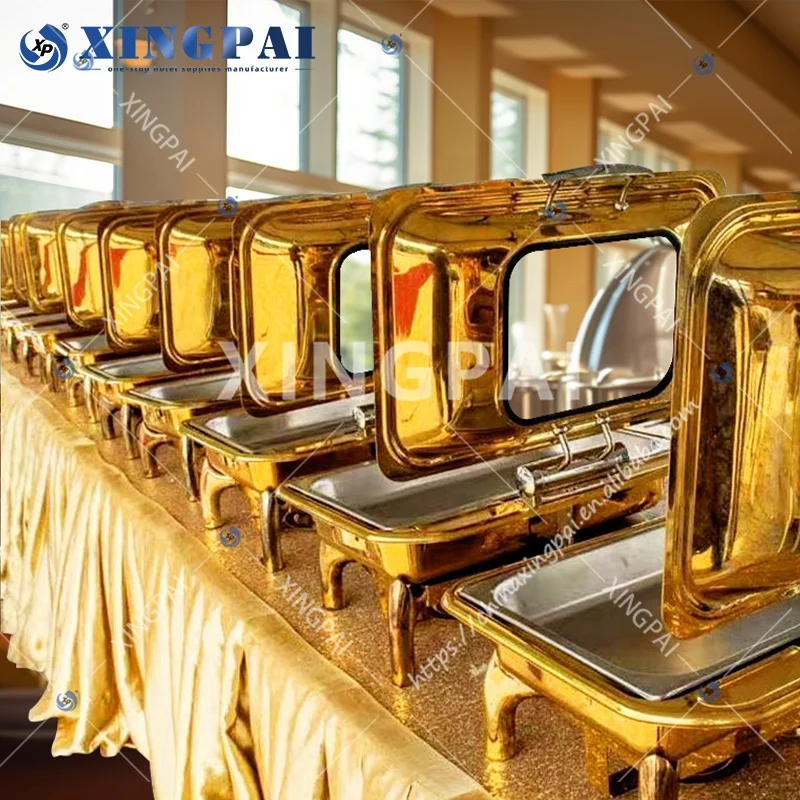 XINGPAI hotel restaurant rectangular chafing dish buffet set luxury stainless steel food warmers buffet chafing dish