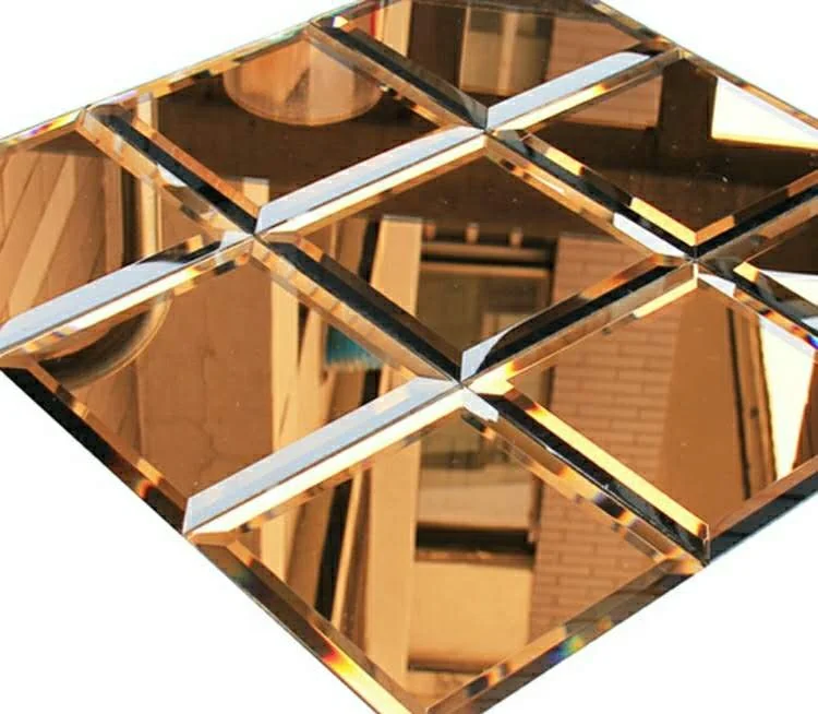 Hotel  design gold blue cut small  Decorative tile adhesive beveled joint wall mirror price per square meter