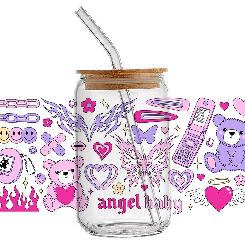 Wholesale Ready to Transfer UV DTF Cup Wraps Custom for 16oz Libbey Glass 24oz Cold