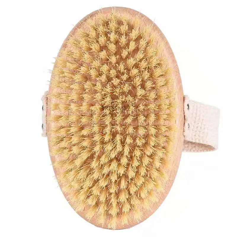 Double side bath brush natural beech wood boar bristles body massage dry brush