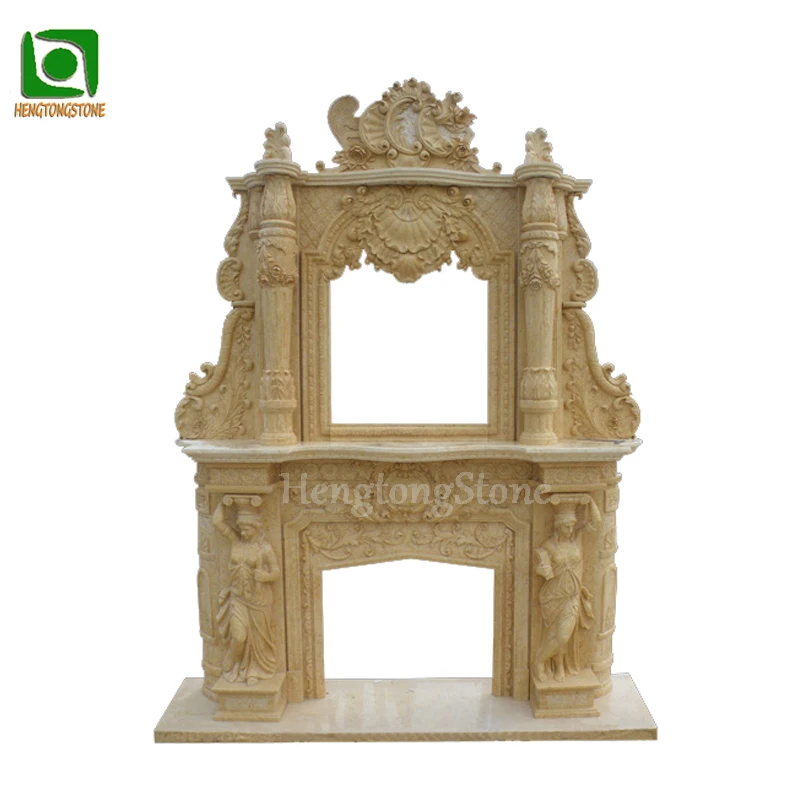 Home Decoration 2 Tiers White Marble Lion Head Fireplace Surround