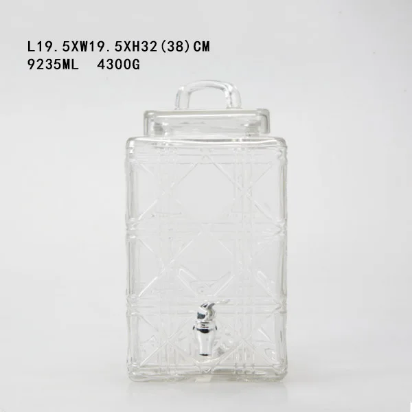2 gallon glass drinking dispenser with tap glass beverage dispenser jar