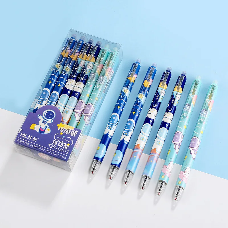 Cartoon Button Erasable Pen Suitable for Primary School Students Gel 0.5mm Black and Blue Office Supplies
