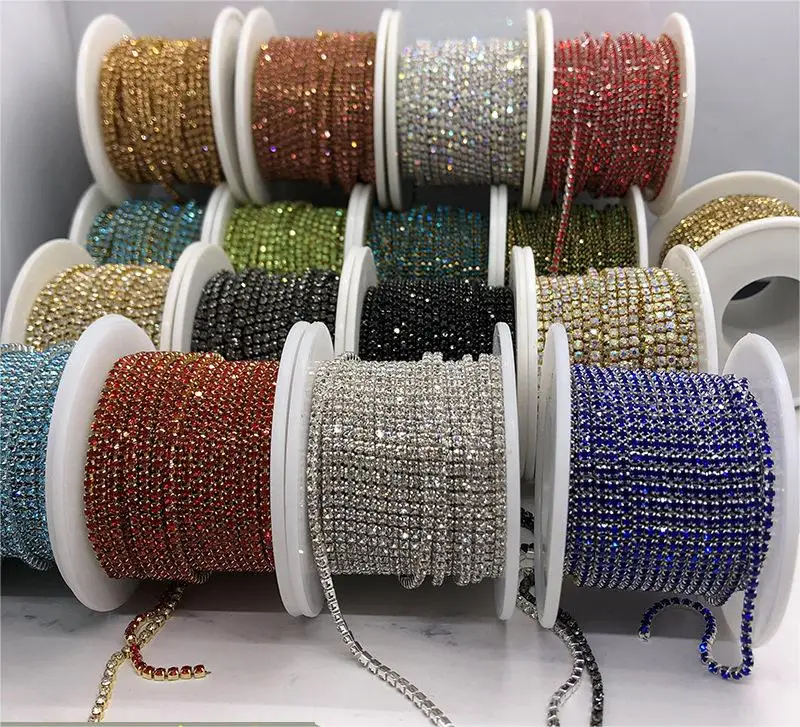 SS4/6/8/10/12/16 Crystal Rhinestones Chains Glass Sew on Trimming DIY Garment Jewelry Accessories Customized Size Color