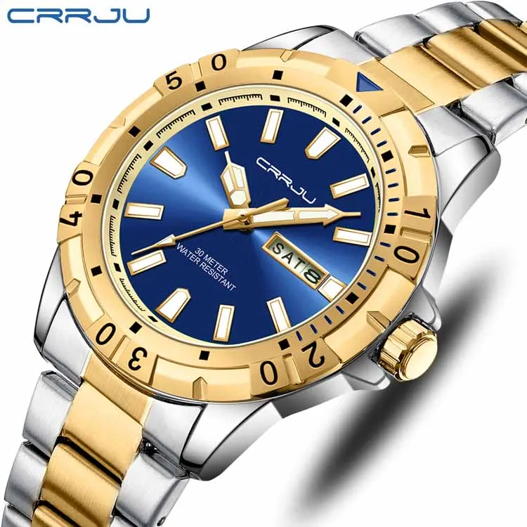 CRRJU 5028 fashion custom brand men quartz watch best Steel Strap waterproof week display advertising business watch supplier
