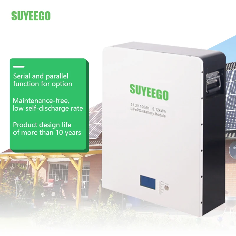 SUYEEGO LiFePO4 Wall Mounted 4.8kwh 5kwh 5.12kwh 9.6kwh 10kwh Lithium Ion Batteries For Solar Inverter System