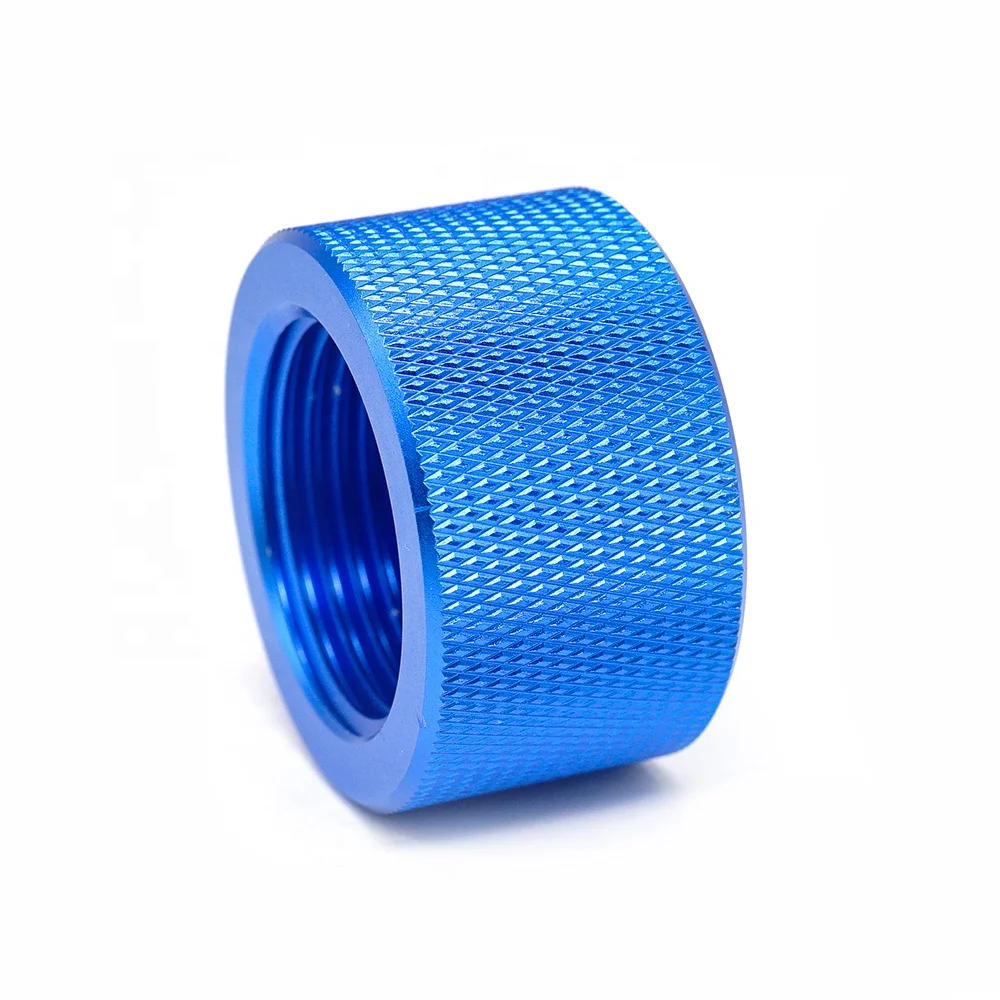 OEM cnc machining aluminum turning parts blue anodized  Knurled guitar knob