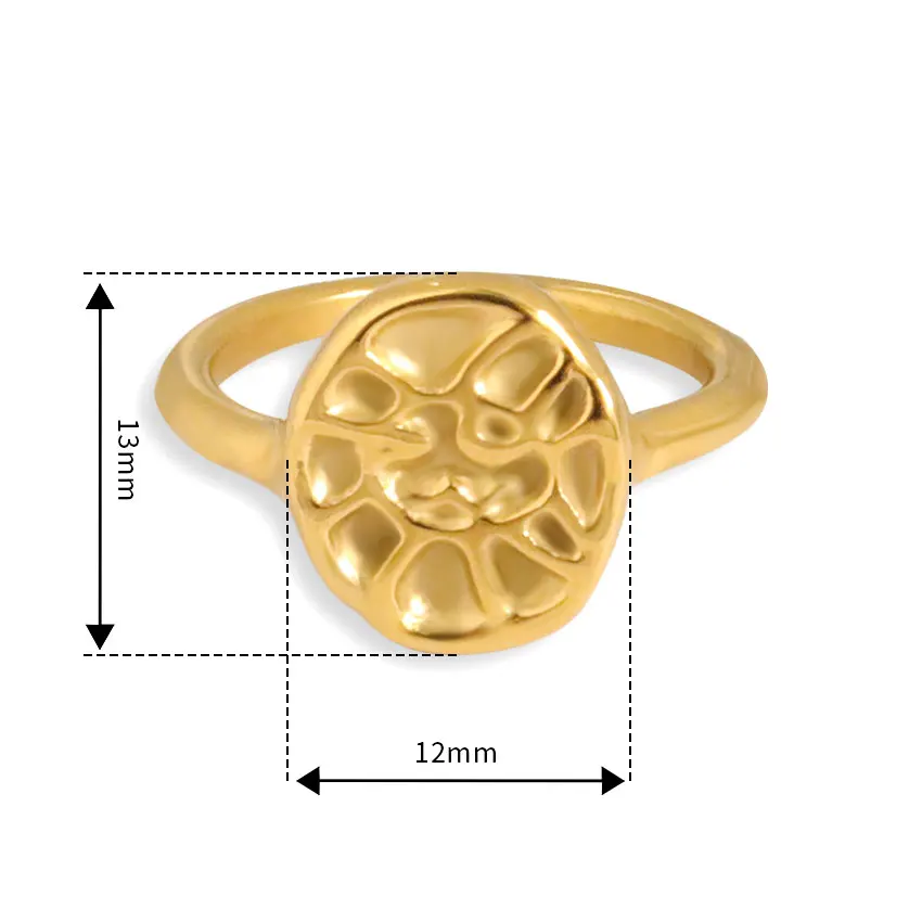 New Design Personalize Twisty Sun Round Ring Fashion Jewelry Stainless Steel 18k PVD Gold Plated Irregular Sun Hammered Ring
