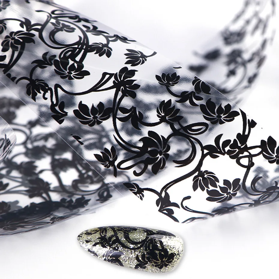 Laser Nail Foil Transfer Stickers Box With Star Paper aps With Black And White Lace Snowflake Nail Foil Remover Wraps