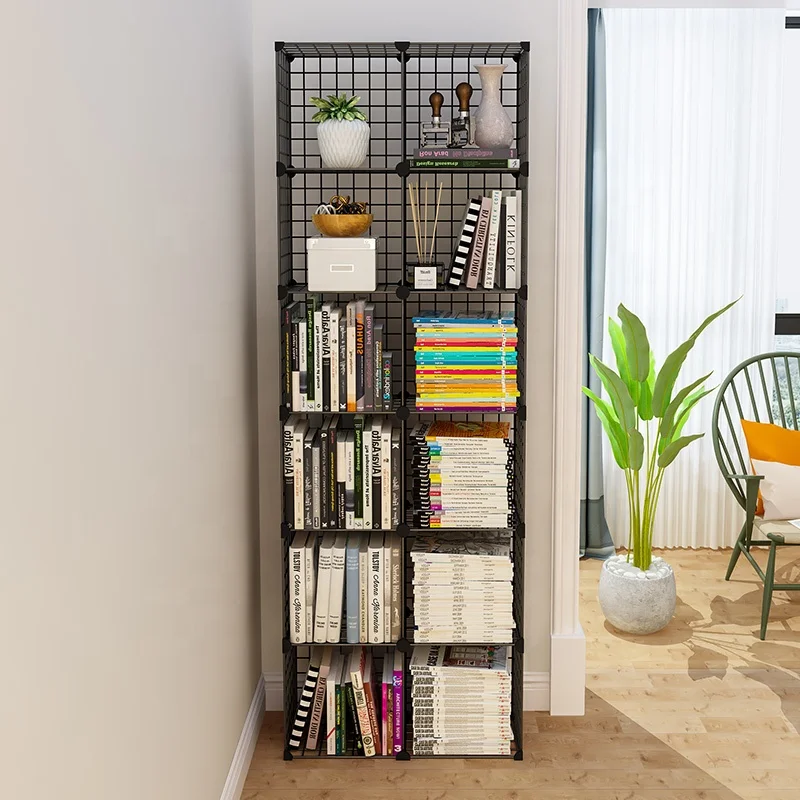 High quality 4 grids Wire Grid Display Storage Cabinet Stands Metal Cube Bookcase Steel Book Shelf for living room