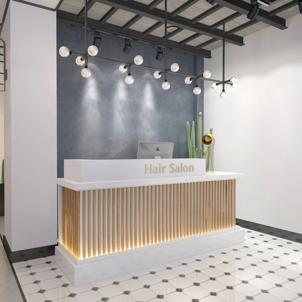 Custom color front desk Hotel Office Reception Counter Front Desk Salon Reception Nail Wooden Checkout Counter Reception Desk