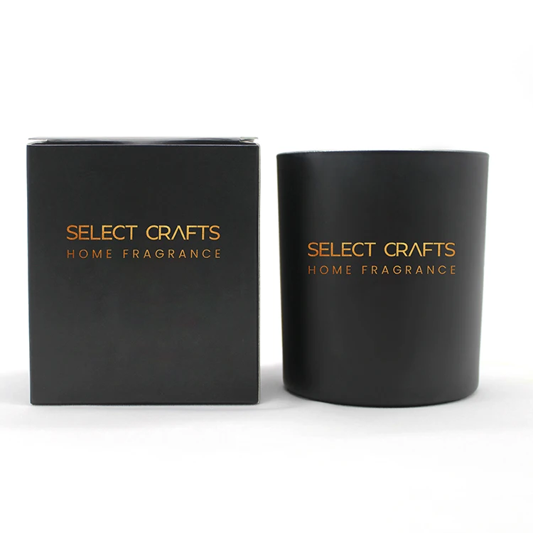 Wholesale Custom Wood Wick Logo Printed Matt Black Glass Scented Candle