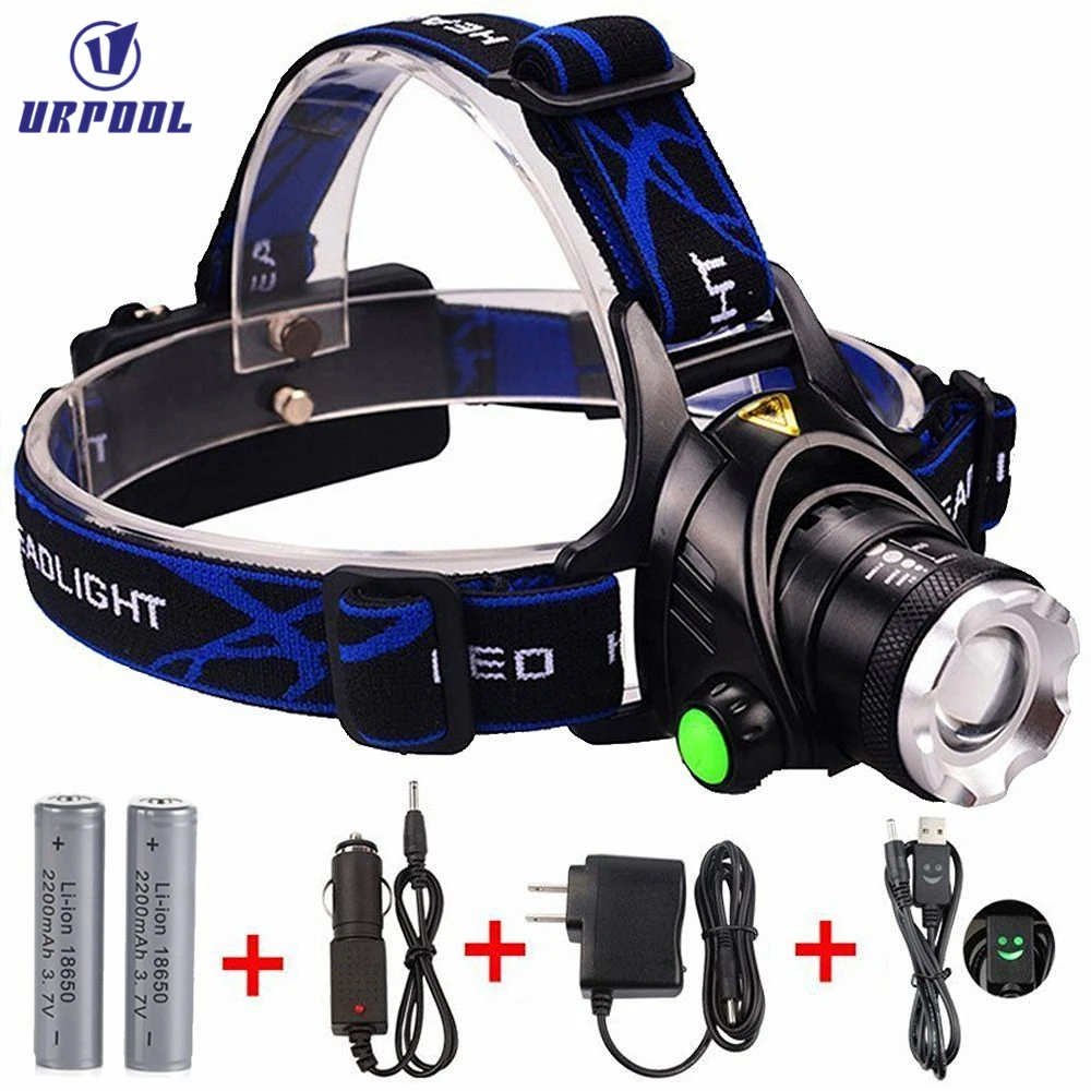 led headlamp rechargeable led head lamp with head strap zoomable torch