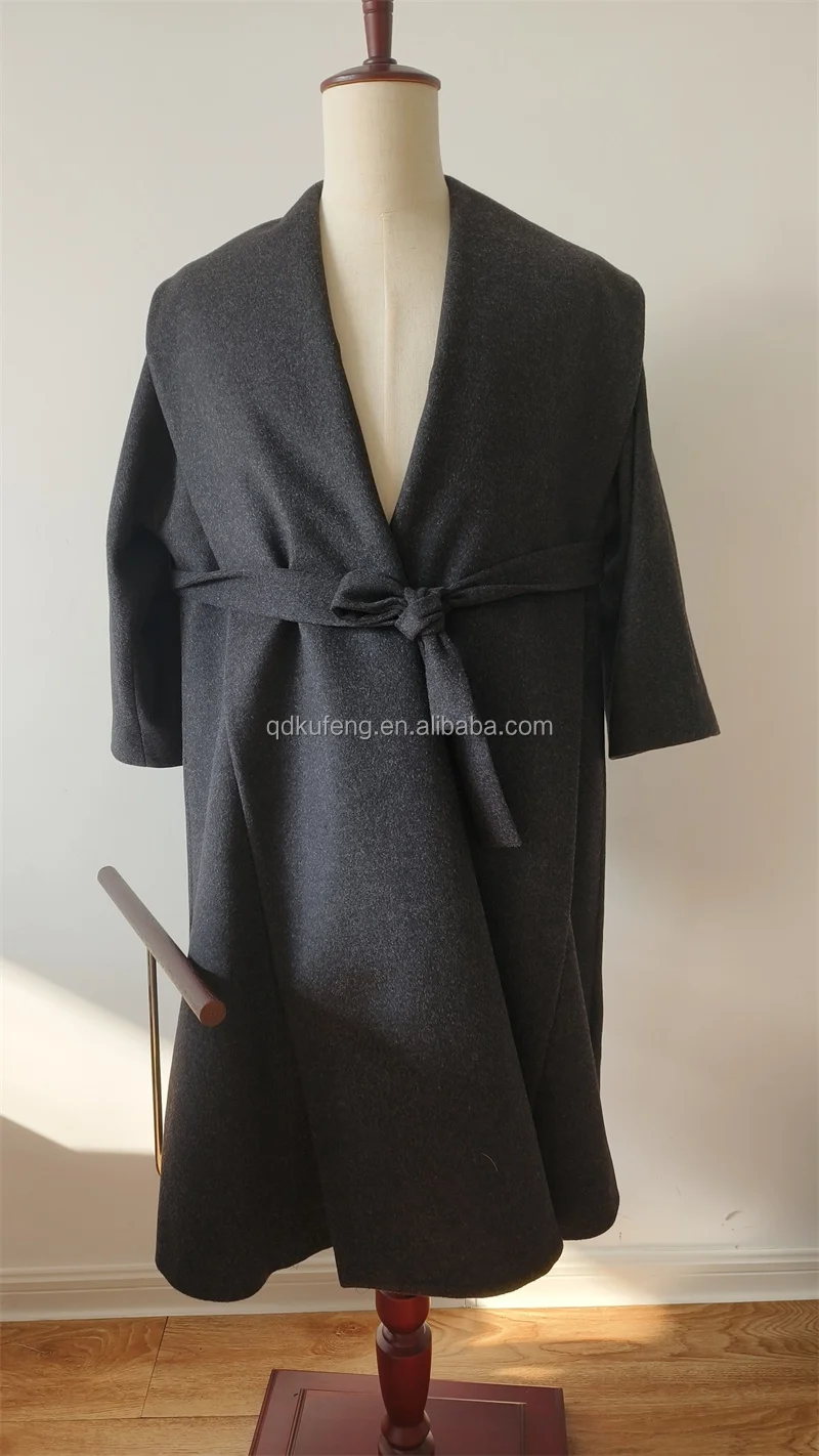 Women cashmere  Coats Autumn Winter Solid Color Cold Resistant  long Woolen Overcoat shawl lapel Casual Trench Coat female