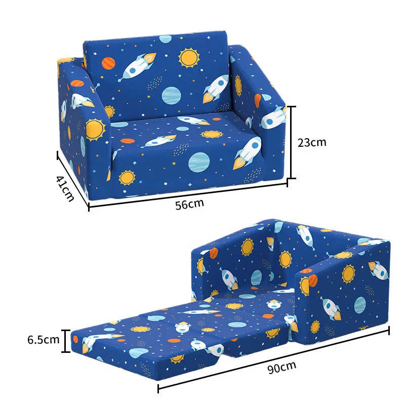 Flip Open Fold Out Lounger Couch Unicorn printed Foldable Toddler Convertible Kids Sofa Chair for Girls and Boys