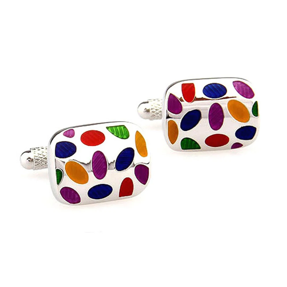 Factory wholesale custom fashion business French shirt men cufflink stainless steel seven color imitation enamel cufflinks