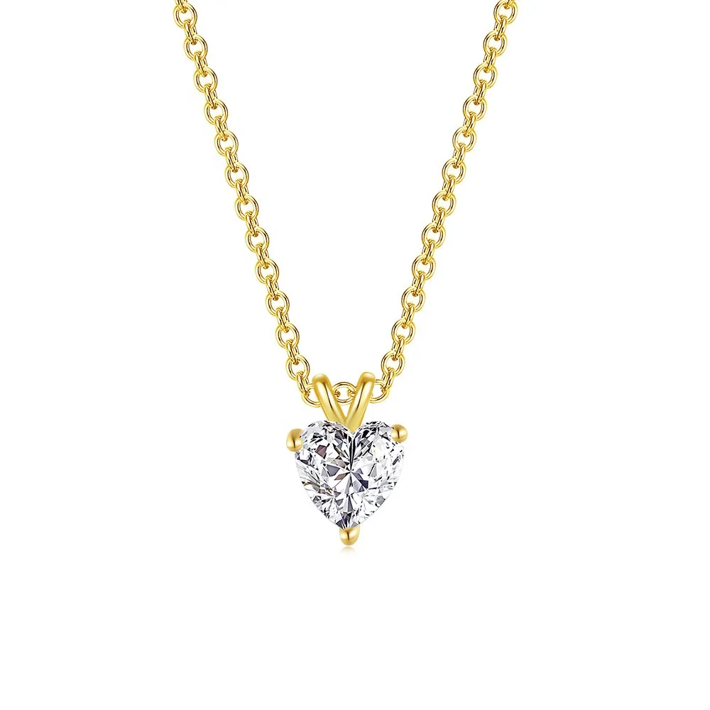 N476 Dainty High Quality Womens Accessories 14K Gold Plated Heart Shape Zircon CZ Diamond Necklace