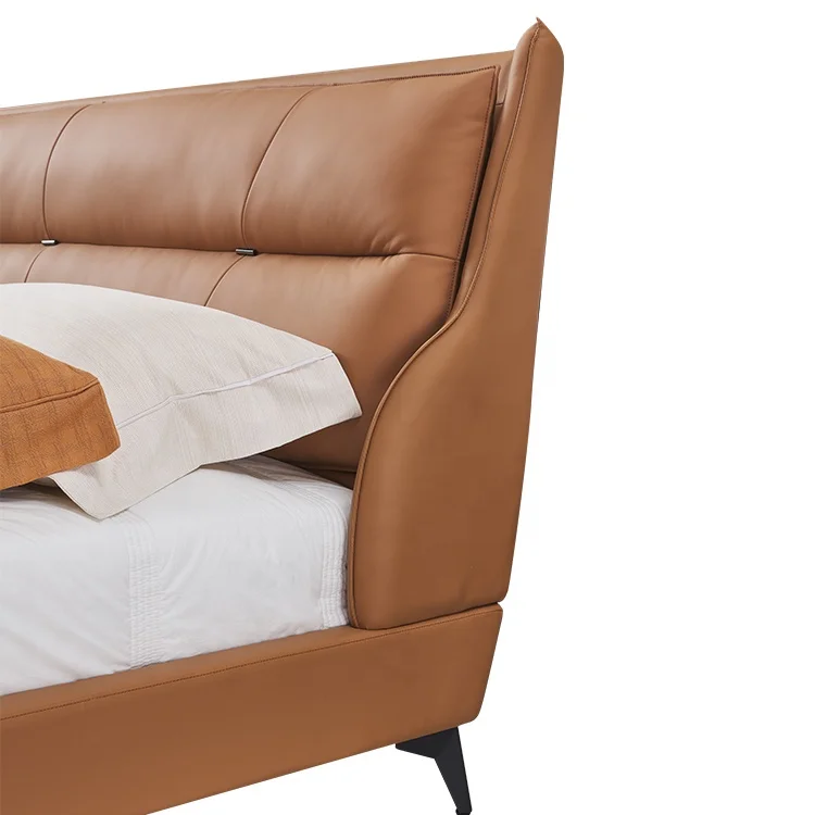 Foshan Wholesale Modern Luxury Furniture Solid Wood Genuine King Size Leather Sofa Bed Wooden Beds