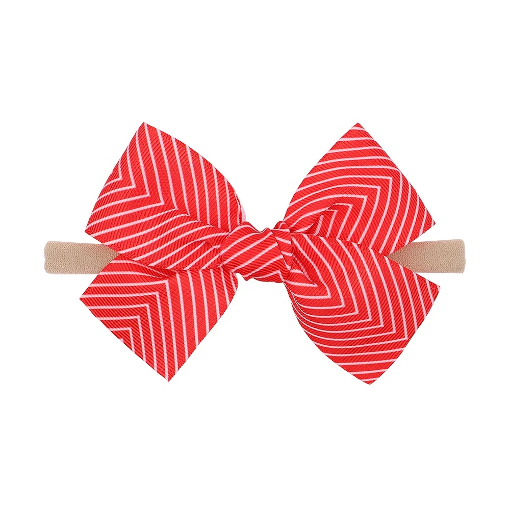 E-Magic High quality custom Printed hair double bow baby headband grosgrain ribbon bow with elastic rubber band for babys