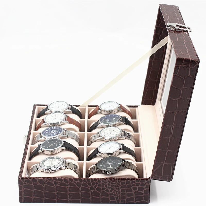 Elaborate 10 slots luxury watch packaging croco leather watch gift box for wholesale