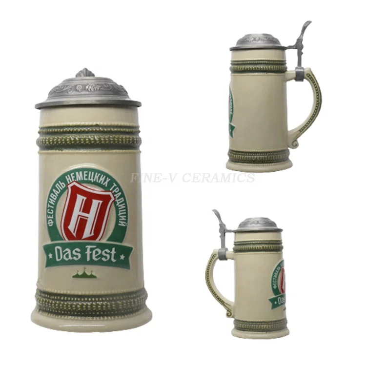 custom LOGO Tin cup with lid hand-painted embossed mug smooth german ceramic beer mug