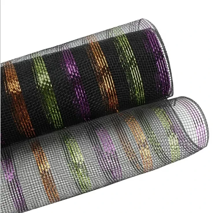 Faux Jute PP Stripe Fabric Mesh Wholesale Colorful Decor Flower Wrapping Decor Mesh Christmas Wreath Making Gauze