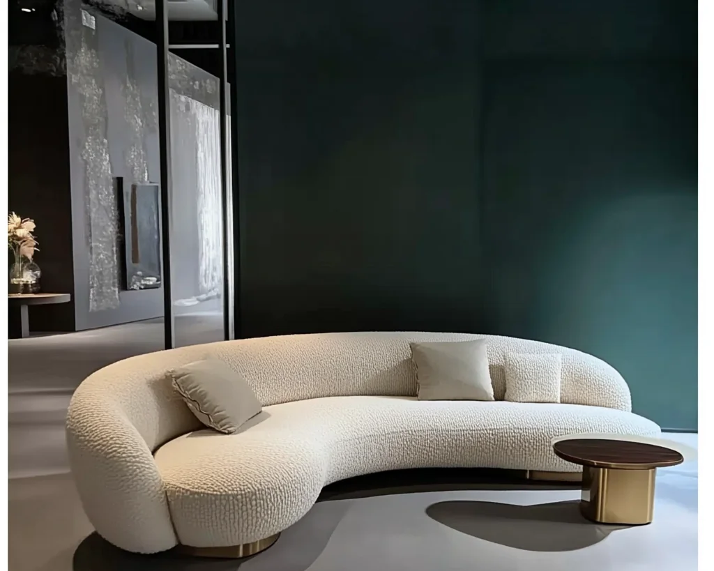 Modern living room white boucle corner couch luxury velvet curved crescent sectional sofa designs semi circle moon shaped sofa