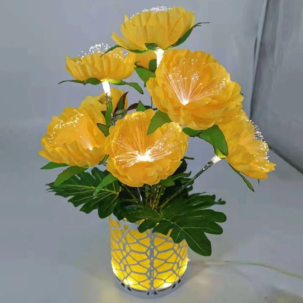 Wholesale Party Light Decor Large Peony Fiber Optic Artificial Led Flower with Vase