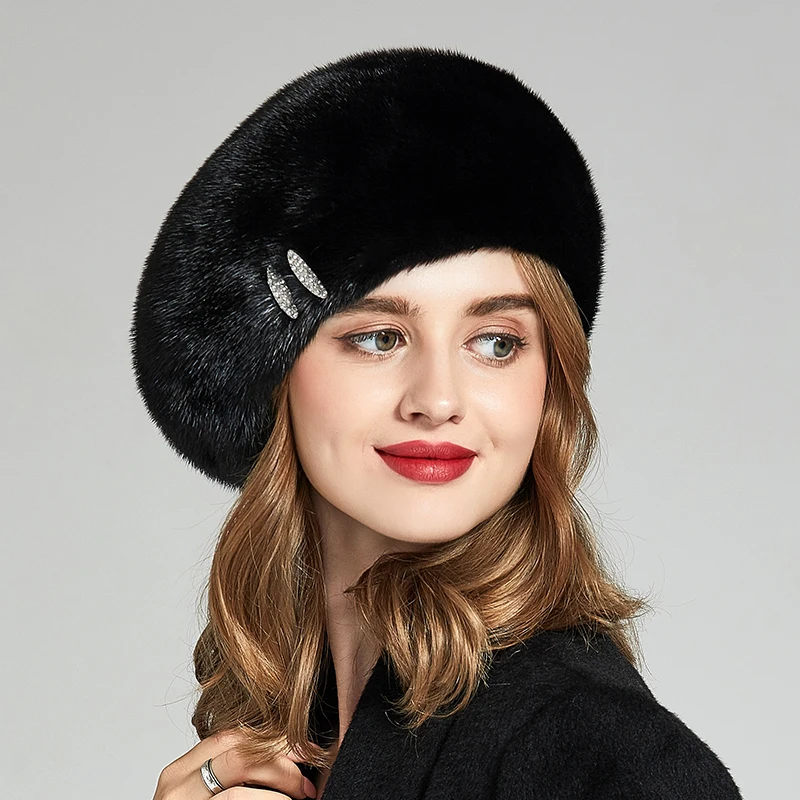 Luxurious Whole Mink Fur Beret Hats for Women Fashion French Style Real Fur Beret for Winter Elegant Ladies Fur Beanie Wholesale