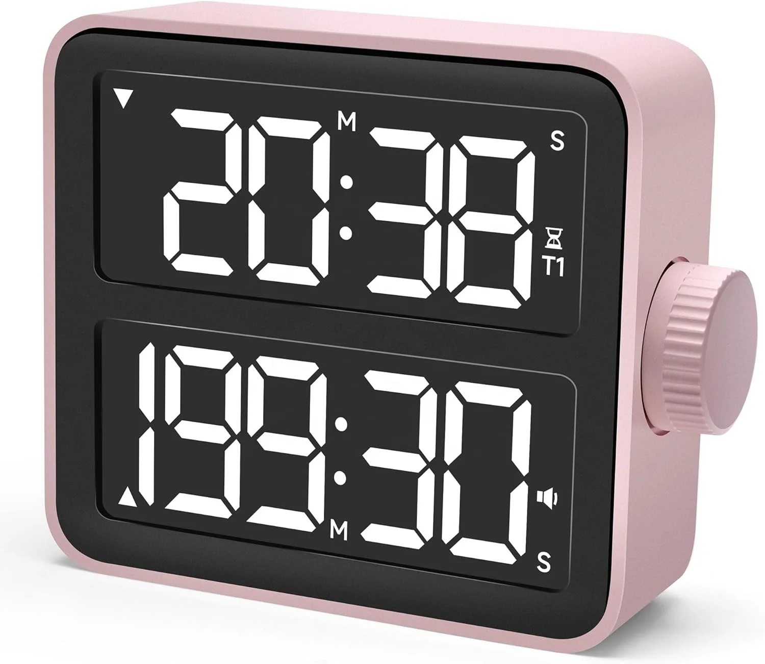 Pink LED dual screen timer positive countdown time 3 levels adjustable volume digital kitchen visual timer