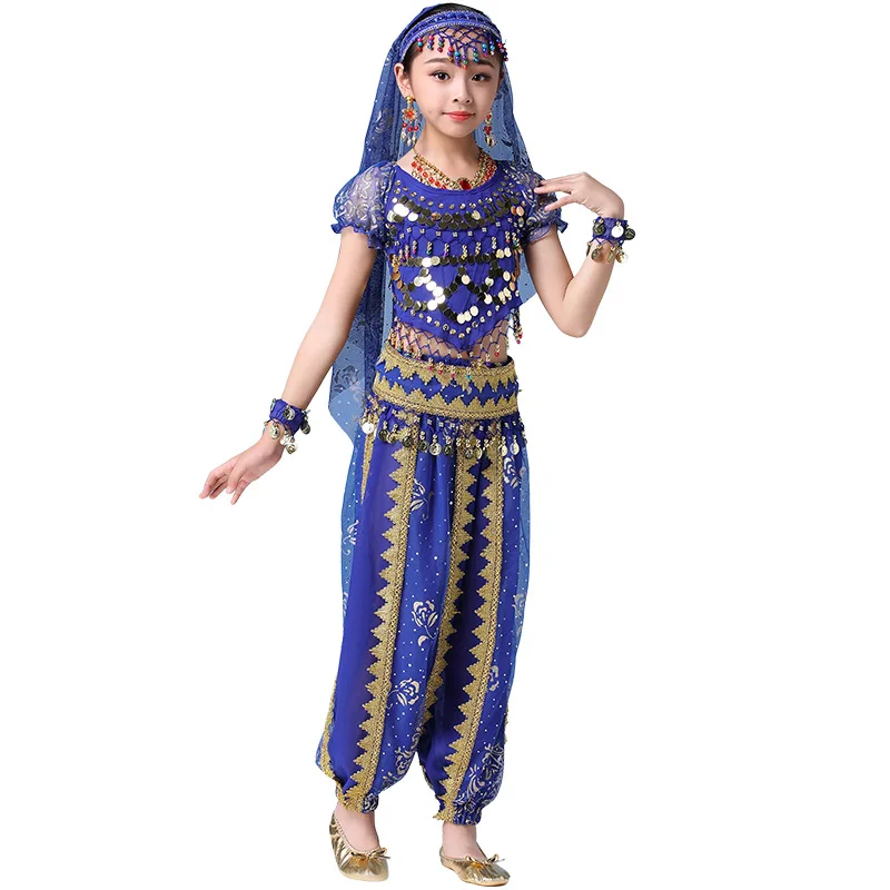 Wholesale Girls Shining rose pattern Genie Costume India Belly Dance Arabian Princess make up Birthday Halloween  Party show