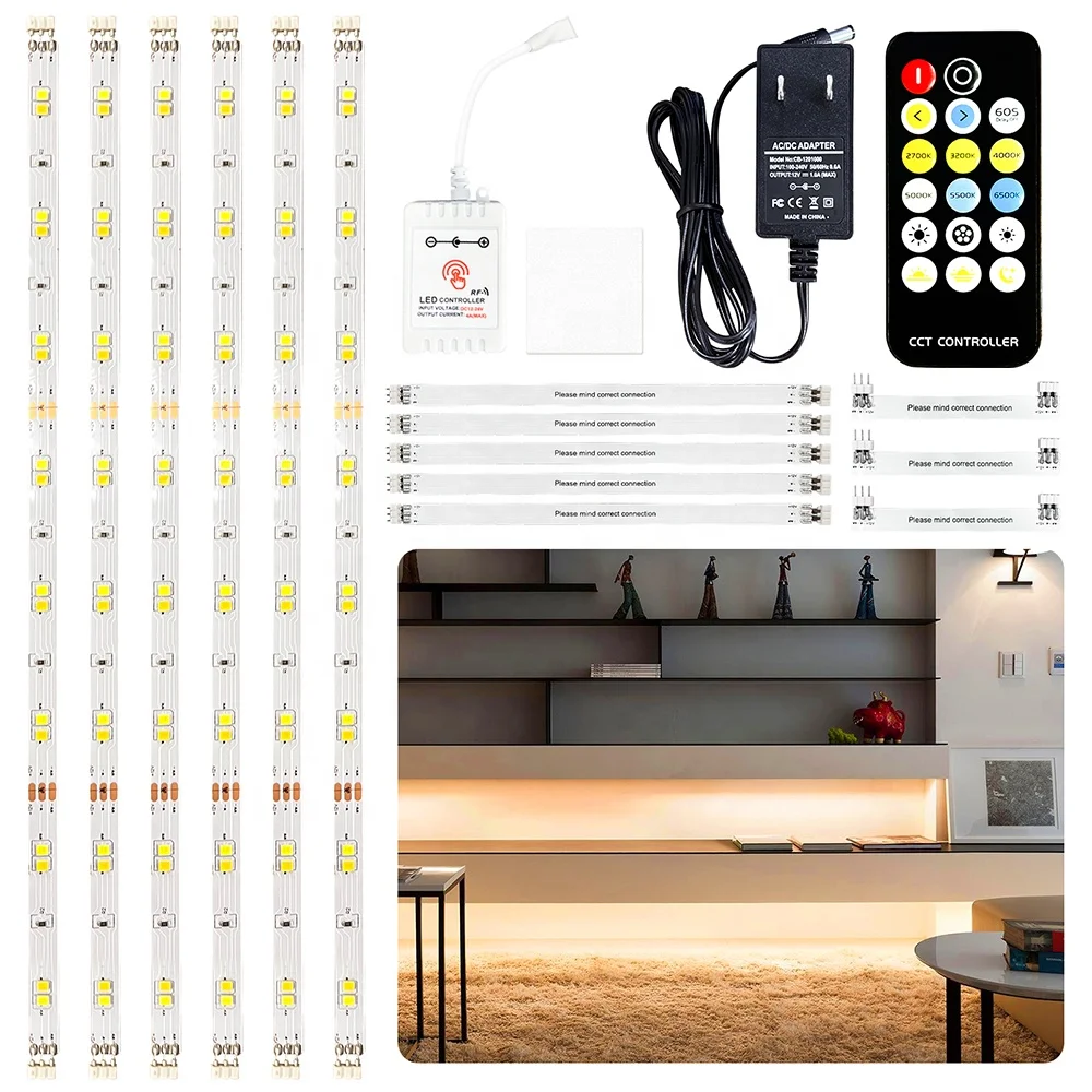 Dimmable Warm White 9.8ft 6 PCS Dual Control Bar Strip Interior Kitchen Closet Under Counter LED Cabinet Light