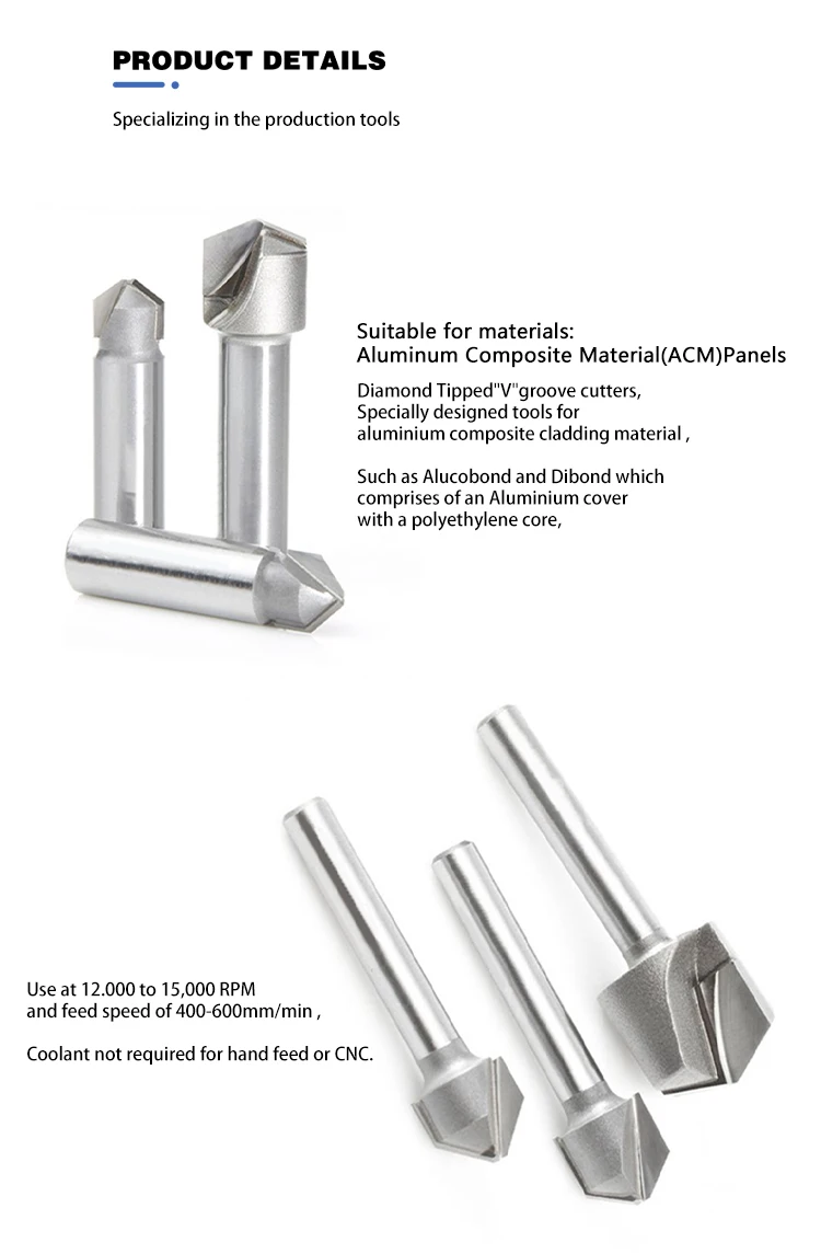 WEIX hot sale12.7mm 90 Degree ACP Panel V Groove Bit For ACM Sheets ACP Panel