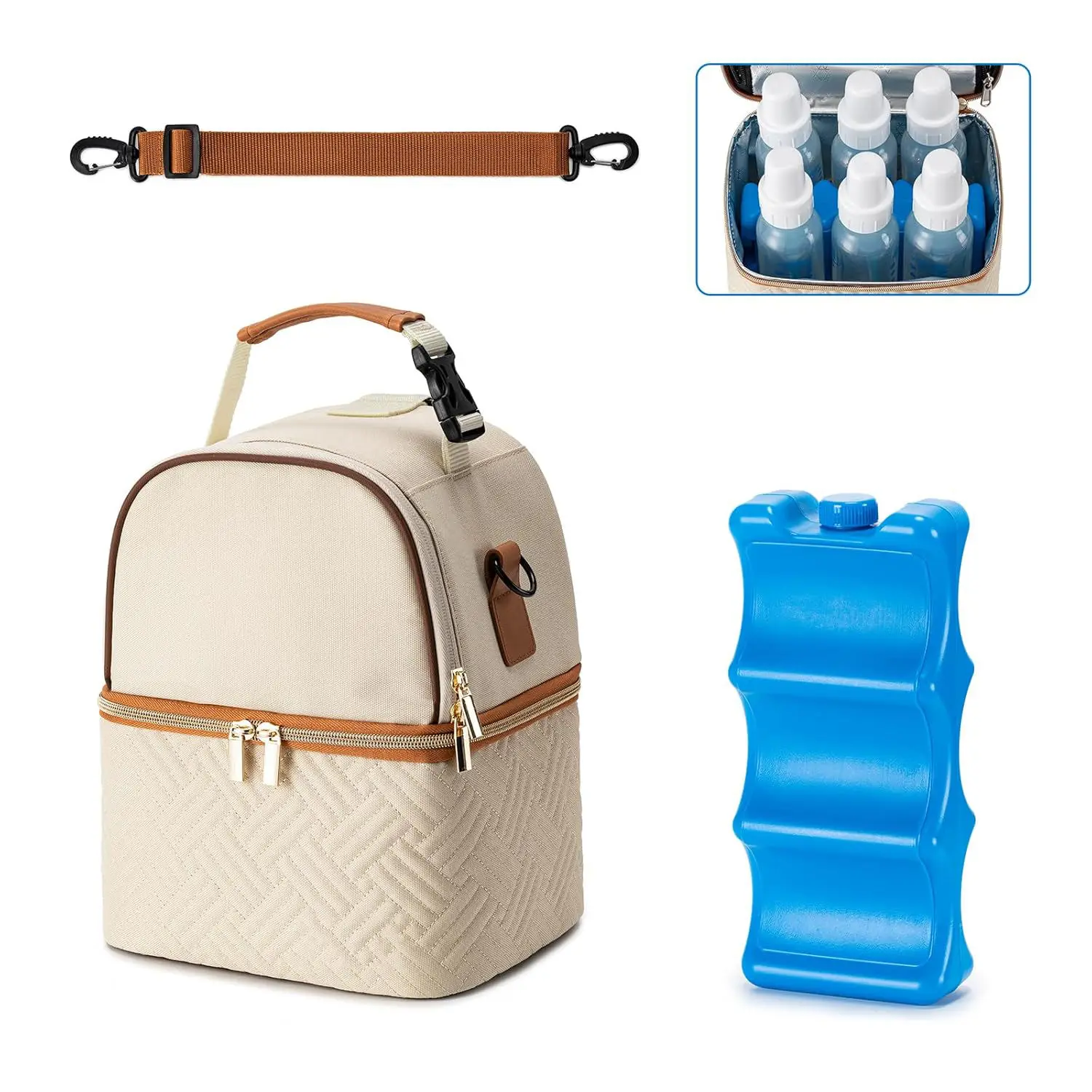 Large Capacity Insulated Thermal Breast Milk Cooler Bag Leakproof Diaper Mommy Bag with Secret Compartment Coolant Bag for Lunch