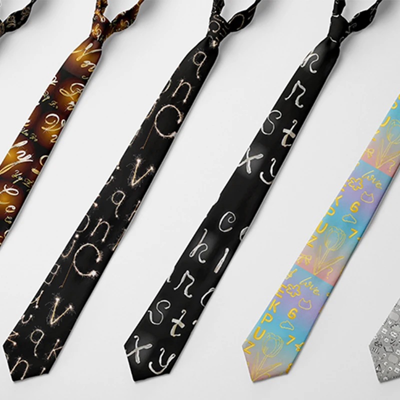 Fashion Casual Men Business Tie 3D Print Letter Pattern Harajuku Novelty Funny Tie Formal Dating Wedding Party Slim Fit Necktie