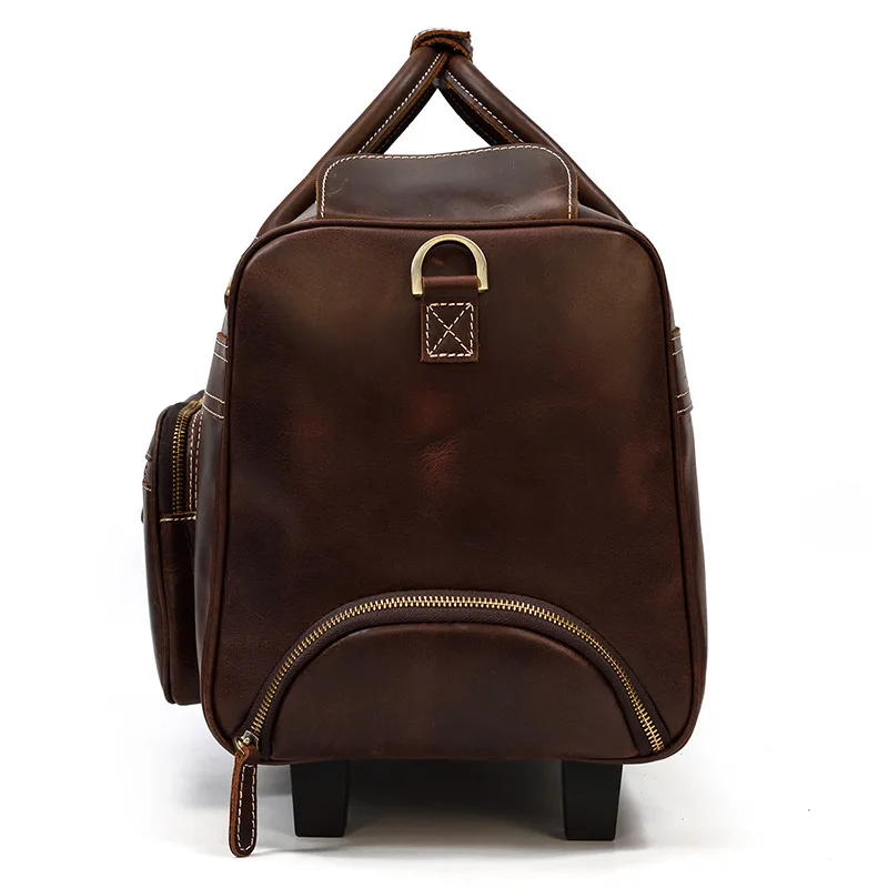 Travel Luggage Full Grain Cowhide Le Hide Leather Trolley Bag Custbenzeather Wheeled Rolling Duffel Bag for Men Customized Solid