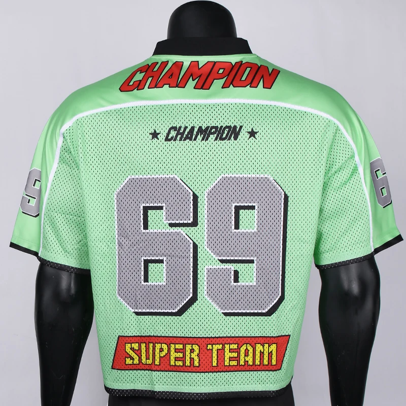 Custom Sublimation Retro Vintage Boxy Cropped Soccer T-shirt  Mesh Street sports Jersey Style V-neck Net Football Shirt Tops