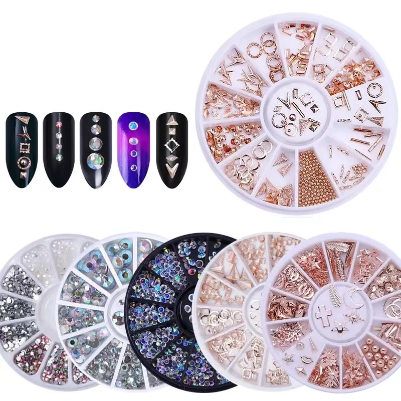 12 Grid 3D Nail Art Accessory Fashionable Rhinestone Sequins & Glitter Pearls for DIY Nails Decorations Metal & Plastic Material