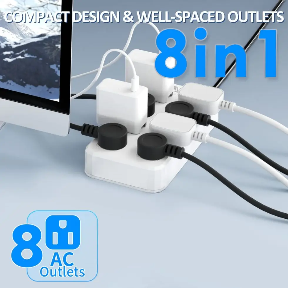 IPX6 Weatherproof, Waterproof Surge Protector with 8 Wide Outlet, 6FT Long Extension Cord  Outdoor Power Strip